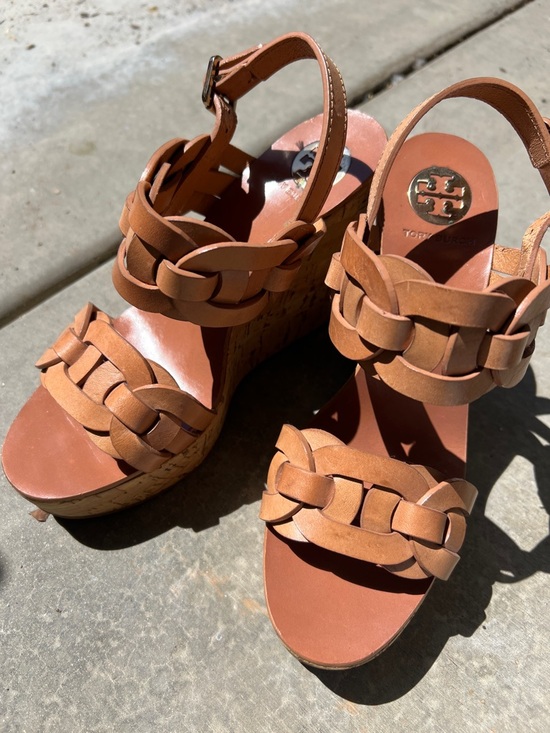Tory Burch Braided Tan Leather Wedge Sandals 9 - Picture 6 of 6